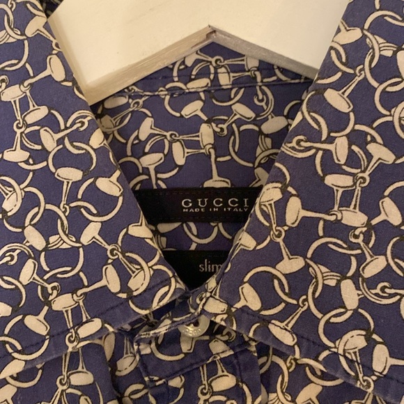 Gucci slim fit button up blue and white printed shirt - Picture 3 of 3